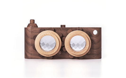 Twinkle wooden toy camera inspired by the stereo camera offers double the fun with two kaleidoscope lenses. Like a wooden binocular toy, Father’s Factory twinkle wooden toy camera has 2 lenses. Children can look through the lenses and find wonders. The kaleidoscopic lens will enhance creativity in children and offers high-quality playtime. Father's factory wooden toys can double as interior decor, kid’s room decor, and playroom display.