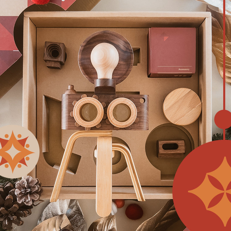 
Enhance playtime and spark imagination with our EXPERT Wooden Toy Camera Gift Set, featuring a double-lens Twinkle wooden camera, a sturdy wooden tripod, and four wooden flashes. Perfect for creative play and stylish as home decor, this set captivates with its cool kaleidoscopic lens and clickable shutter button, letting your little explorer create endless make-believe moments. Built to last, this charming toy promises hours of fun and is sure to become a beloved family favorite!