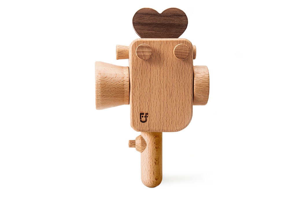 Father's Factory wooden toy camera, Super8 wooden toy camera has kaleidoscopic lens. It’s perfect of pretend play, open ended play, sensory play, and homeschooling. Montessori and Waldorf toy. It’s made of walnut and beechwood with heirloom quality. It’s a non toxic, natural, and environmental friendly toy. No Battery-Operated or Plastic Toys. Tested To Meet All Safety Standards. Perfect interior decor for kid’s room.