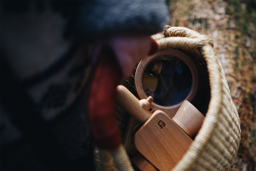 Father's Factory wooden toy camera, Super8 wooden toy camera has kaleidoscopic lens. It’s perfect of pretend play, open ended play, sensory play, and homeschooling. Montessori and Waldorf toy. It’s made of walnut and beechwood with heirloom quality. It’s a non toxic, natural, and environmental friendly toy. No Battery-Operated or Plastic Toys. Best holiday gift for kids.