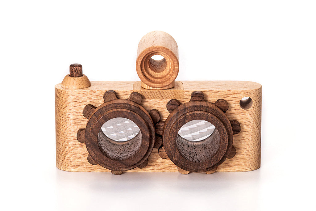Wooden toys from father’s factory are more durable and made with high-quality woods, father factory wooden toy camera is best for children’s creative play. We designed toys that double as interior decor. Wood camera toys are the best for your children, little photographers. They are the best for kids’ pretend play. Inspired by twin-lens reflex camera, father’s factory bring back the classic in a modern and child-friendly way! This two lens camera will be your children’s next favorite toy.